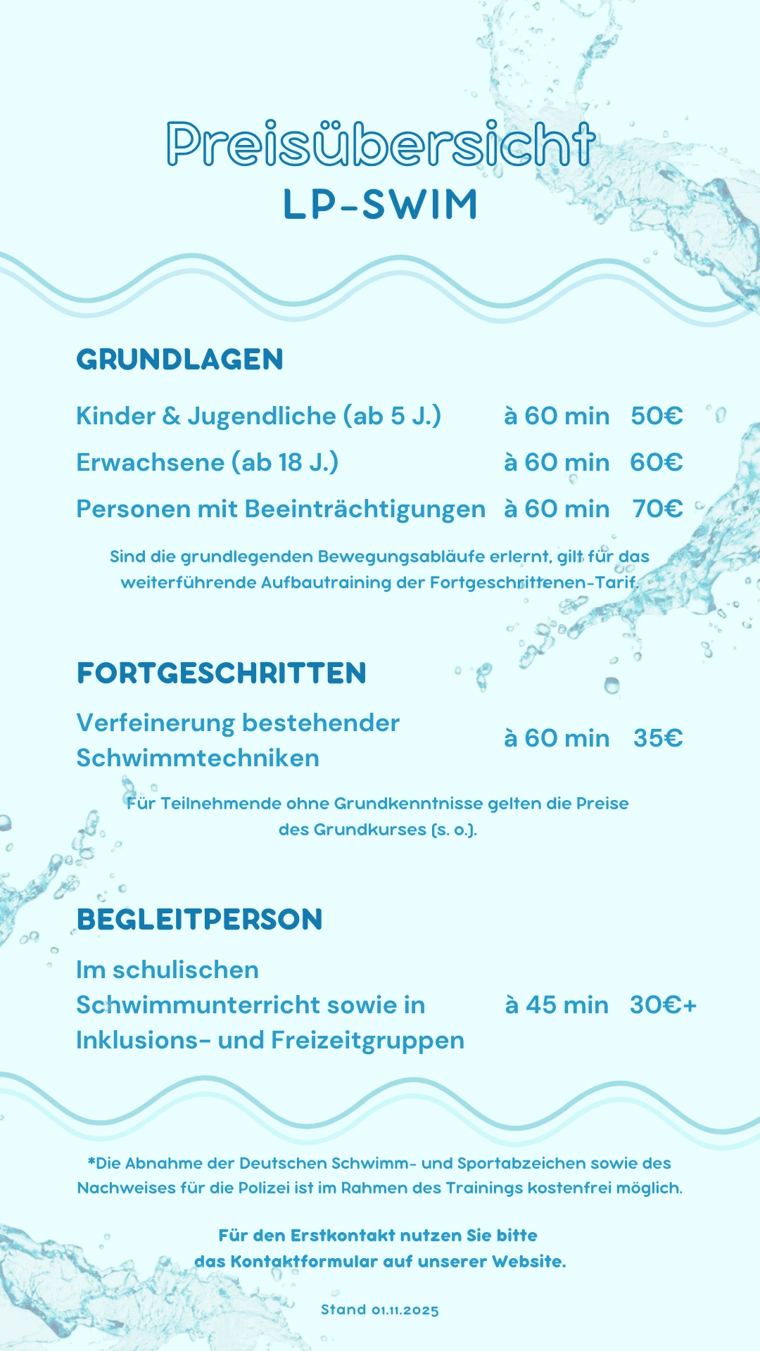 LP-SWIM Preisübersicht Dokument
